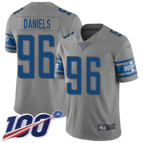 Detroit Lions Limited Gray Men Mike Daniels Jersey NFL Football #96 100th Season Inverted Legend->youth nfl jersey->Youth Jersey